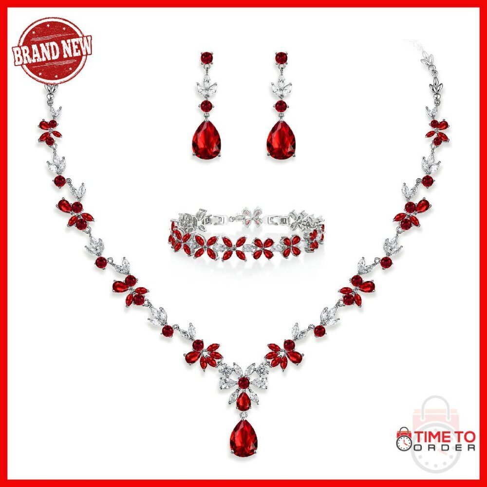 Bridal Jewelry Set Cubic Zirconia Necklace Earrings Bracelet Wedding Party
